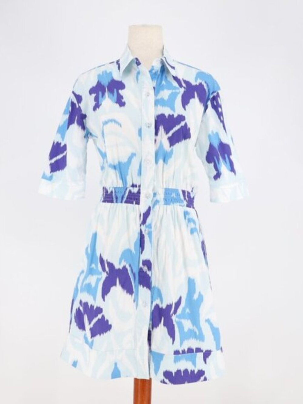 SHERIDAN FRENCH Blue & Purple Abstract Print Button Front Cotton Dress Size S